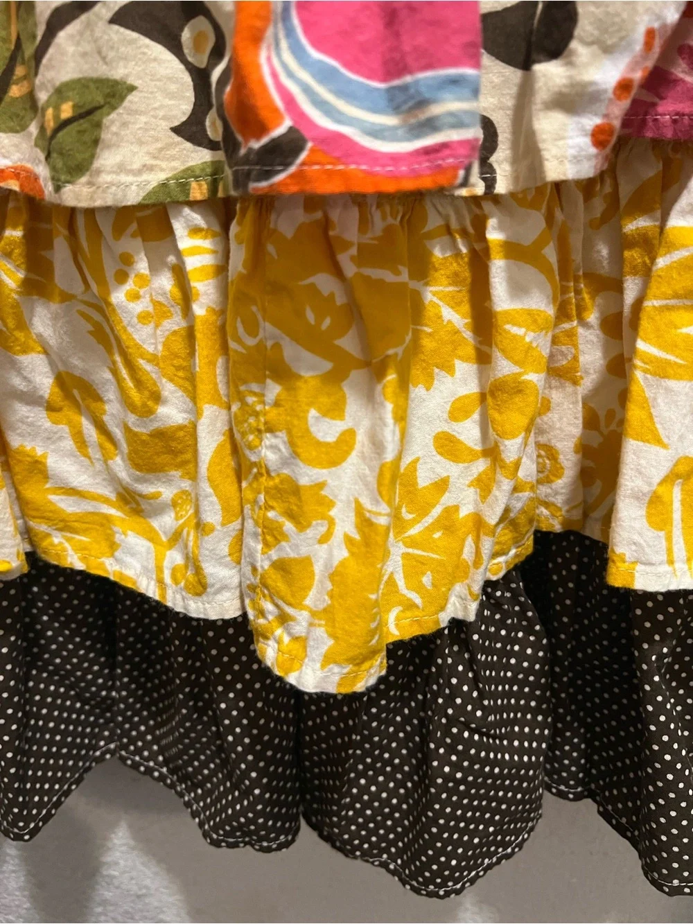 Pier 1 Multicolor Tiered Apron with Brown Polka Dot Trim
